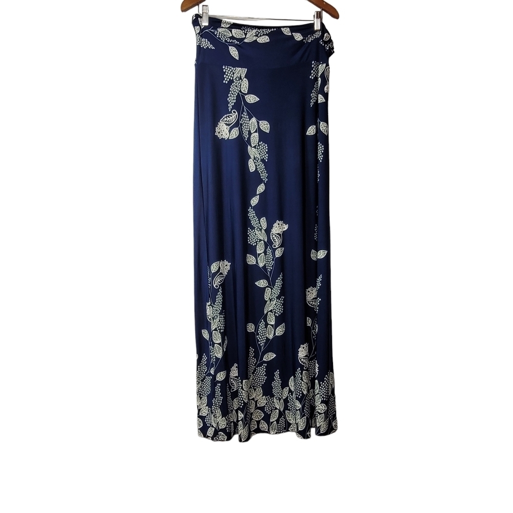 Blue floral leaf print maxi skirt MOA USA 2X